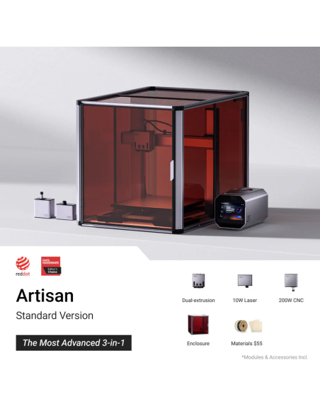 Imprimanta 3D Snapmaker Artisan 3DP – sistem IDEX cu doua capete de printare, volum mare 400×400×400mm, conectivitate Wi-Fi si USB