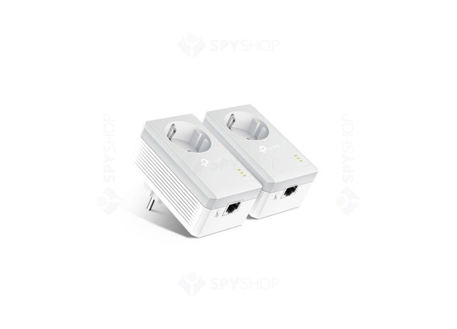 TP-Link TL-PA4010P Kit – Adaptor Powerline cu priză integrată, viteză 600 Mbps, HomePlug AV, Plug and Play, 2 unități