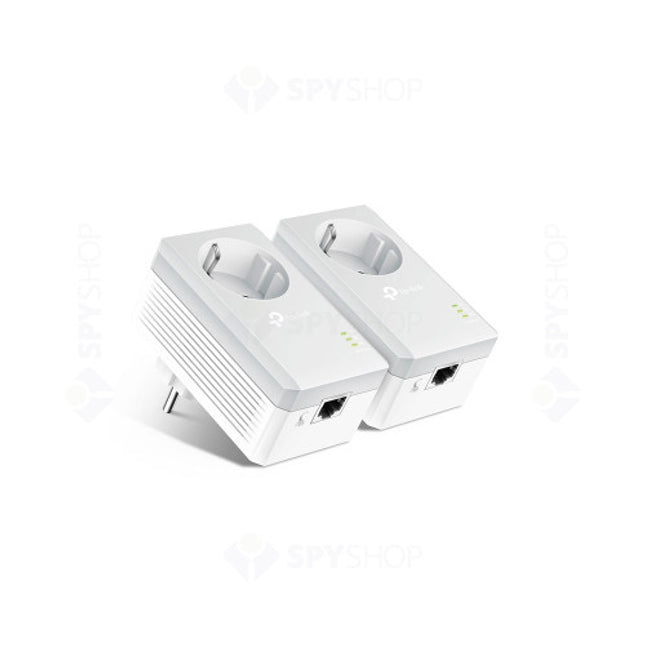 TP-Link TL-PA4010P Kit – Adaptor Powerline cu priză integrată, viteză 600 Mbps, HomePlug AV, Plug and Play, 2 unități
