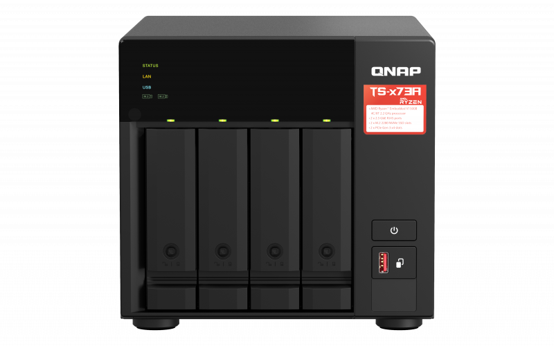 NAS QNAP TS-473A 4-Bay, AMD Ryzen V1500B, 8GB DDR4 RAM - Soluție profesională de stocare în rețea