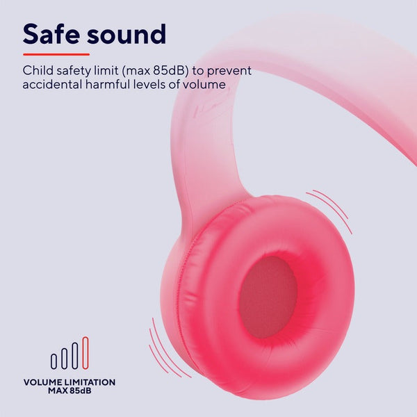 Trust Nouna WS Kids – casti wireless pentru copii, sunet limitat 92 dB, roz