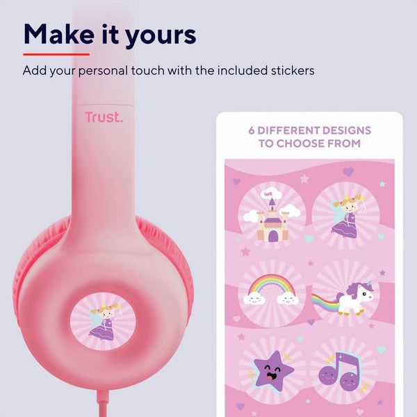 Trust Nouna WS Kids – casti wireless pentru copii, sunet limitat 92 dB, roz