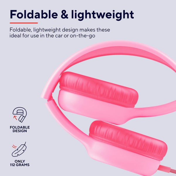 Trust Nouna WS Kids – casti wireless pentru copii, sunet limitat 92 dB, roz