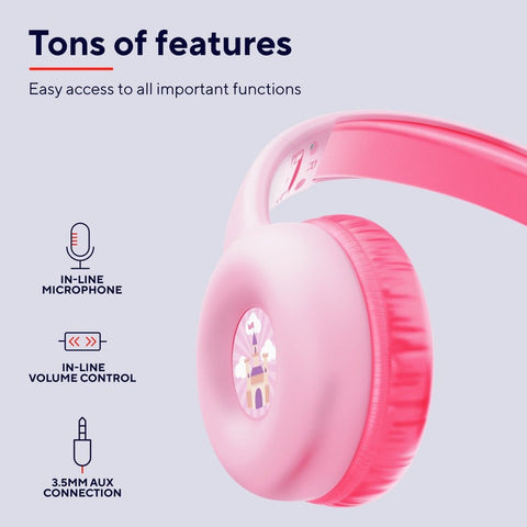 Trust Nouna WS Kids – casti wireless pentru copii, sunet limitat 92 dB, roz