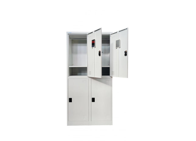 DULAP COMUN 4 ELEVI U-GROW SCH-CBNT-4LKR Dimensiune produs : 900mm (L) x 450mm (A) x 1850 mm (H), Material: tabla de 0,5mm, acoperire cu pulbere ECO, incuietoare cu cifru si cheie.