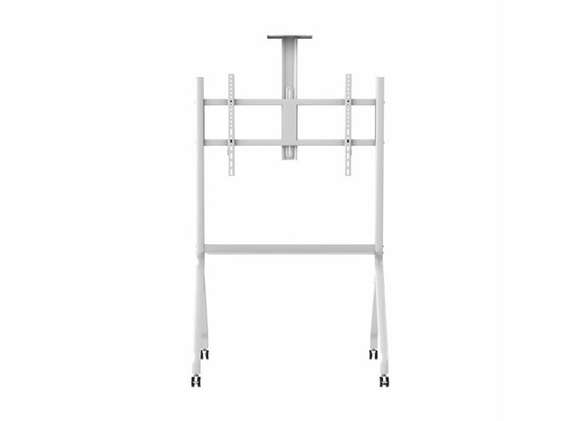 Stand TV mobil Serioux TV213CA, dimensiuni: 1050x755x2320mm, compatibilitate Max Vesa: 900x600mm, compatibilitate TV: 55"-100", greutate maximă suportata: 120 kg, baza cu 4 roti, raft multifunctional, alb