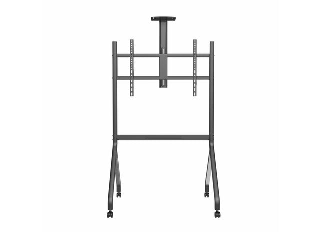Suport TV mobil Serioux TV213CA, dimensiuni: 1050x755x2320mm, compatibilitate Max Vesa: 900x600mm, compatibilitate TV: 55"-100", greutate maximă suportată: 120 kg, bază cu 4 roți, raft multifuncțional, gri