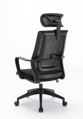 Scaun Serioux office Shark, greutate maxima suportata 150 kg, piston cu gaz clasa 4, manere fixe, tetiera reglabila, baza stea cu 5 picioare, negru