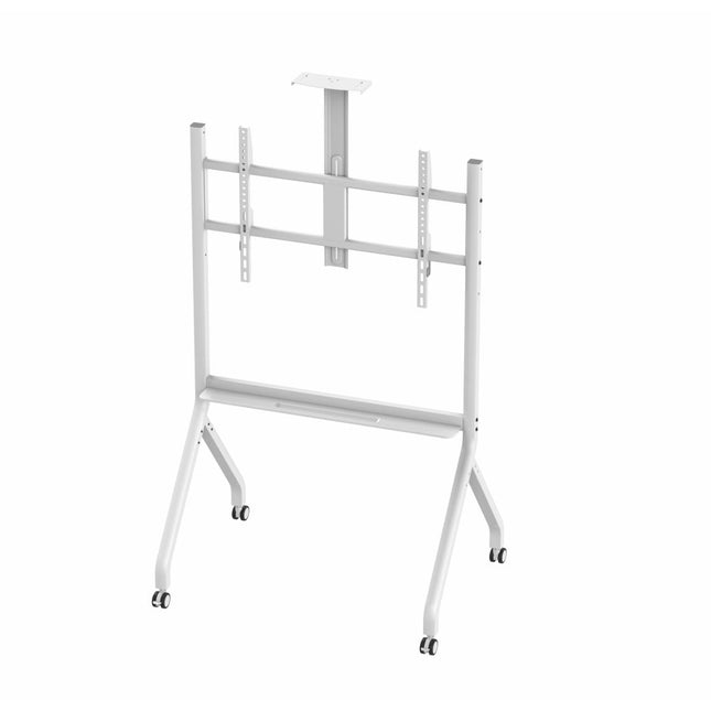 Stand TV mobil Serioux TV213CA, dimensiuni: 1050x755x2320mm, compatibilitate Max Vesa: 900x600mm, compatibilitate TV: 55"-100", greutate maximă suportata: 120 kg, baza cu 4 roti, raft multifunctional, alb