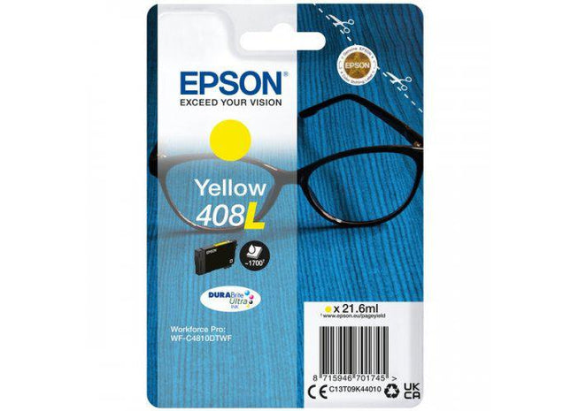 Cartus cerneala Epson 408L Ink Tank, DURABrite Ultra ink, Yellow, capacitate 21.6ml, 1.7k pagini, pentru WorkForce Pro WF-C4810DTWF.