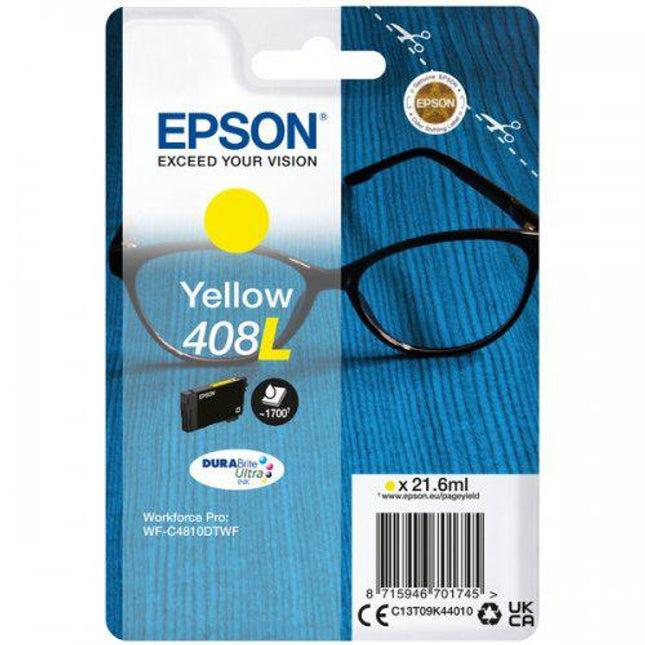 Cartus cerneala Epson 408L Ink Tank, DURABrite Ultra ink, Yellow, capacitate 21.6ml, 1.7k pagini, pentru WorkForce Pro WF-C4810DTWF.