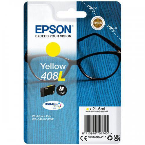 Epson 408L Ink Tank, cerneală DURABrite Ultra, galben, capacitate 21,6 ml, 1,7k pagini, pentru WorkForce Pro WF-C4810DTWF.