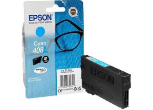 Cartus cerneala Epson 408L Ink Tank, Cyan, DuraBrite Ultra Ink,capacitate 21.6ml, 1.7k pagini, pentru WorkForce Pro WF-C4810DTWF.