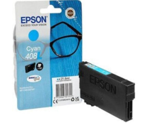 Cartuș cerneală Epson 408L Ink Tank, Cyan, DuraBrite Ultra Ink, capacitate 21,6ml, 1,7k pagini, pentru WorkForce Pro WF-C4810DTWF.