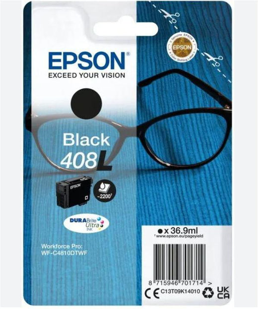 Cartuș de cerneală Epson 408l Ink Tank, Negru, cerneală DURABrite Ultra, capacitate 36,9 ml, 2,2k pagini, pentru WorkForce Pro WF-C4810DTWF.