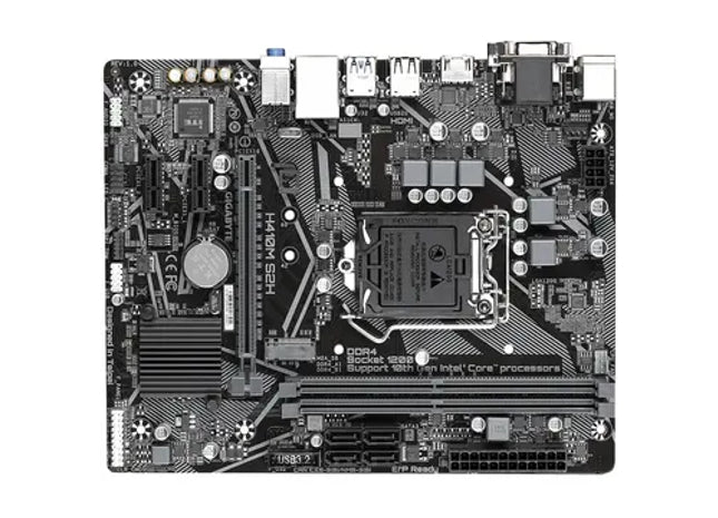 Apropiere pe socketul LGA1200 pentru procesoare Intel și cele 2 sloturi DDR4 ale plăcii de bază GIGABYTE H510M H V2