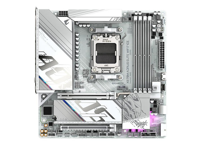 placa de baza GIGABYTE X870M AORUS ELITE WIFI7 ICE vedere frontala