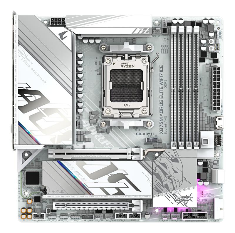 placa de baza GIGABYTE X870M AORUS ELITE WIFI7 ICE vedere frontala