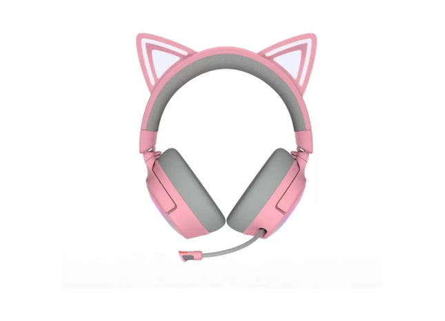 Razer Kraken Kitty V3 Pro – casti wireless gaming RGB cu THX Spatial Audio, microfon detasabil, roz