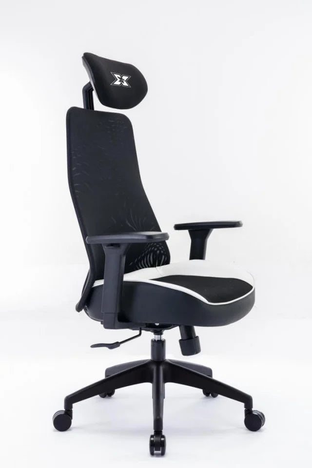 Scaun gaming Serioux Kyrian alb brate 3D piston gaz clasa 4 150kg