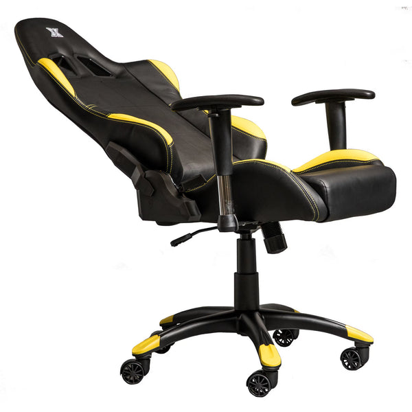 scaun gaming Serioux Kyrian galben in setup gaming modern