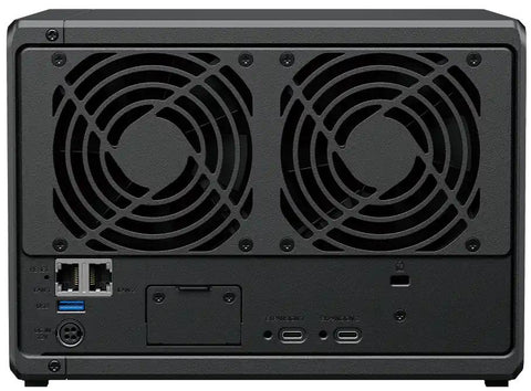 Vedere spate Synology DiskStation DS1525+ cu porturi LAN și USB