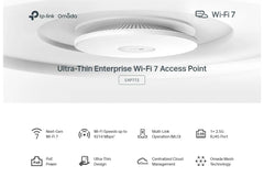 TP-Link Omada BE9300 – Access Point Wi-Fi 7 tri-band, montaj pe tavan, port 10G, MU-MIMO, PoE++ 802.3bt, management centralizat SDN
