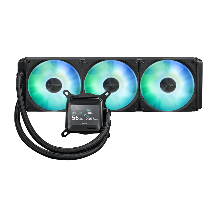 Cooler procesor ASUS PRIME LC 360 LCD ARGB – racire lichida, ecran LCD personalizabil, 3 ventilatoare ARGB, radiator 360 mm, compatibil AMD și Intel